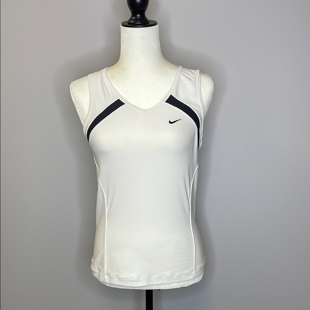 Nike White and Black Fitted Sleeveless Tank Top